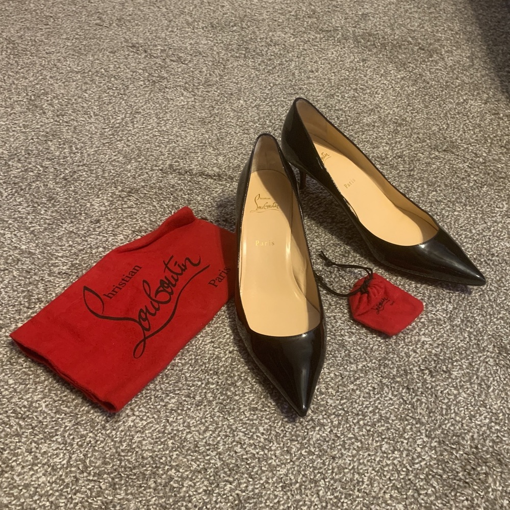 Used Christian Louboutin Pigalle Follies 55 Patent Black Size 42